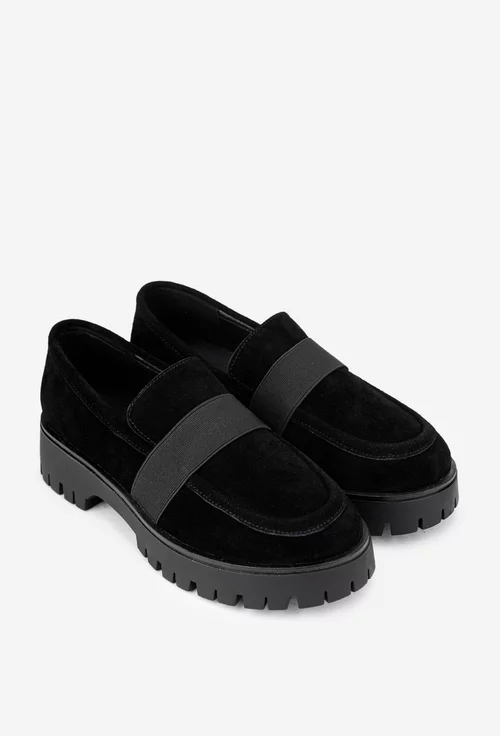 Mocasini dama NUR negri din piele intoarsa cu elastic
