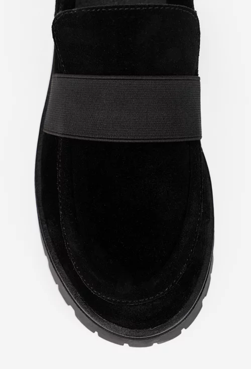 Mocasini dama NUR negri din piele intoarsa cu elastic