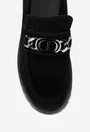 Mocasini dama NUR negri din piele intoarsa cu ornament