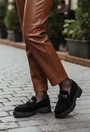 Mocasini dama NUR negri din piele intoarsa cu ornament