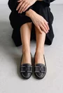 Mocasini dama NUR negri din piele texturata cu funda