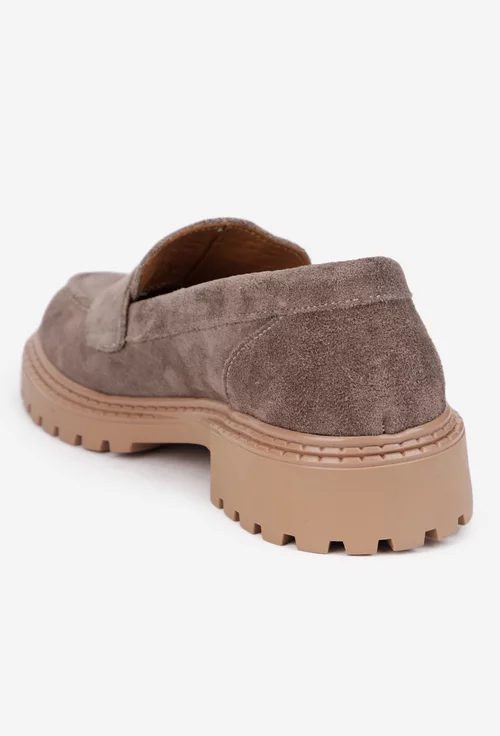 Mocasini dama NUR taupe din piele intoarsa