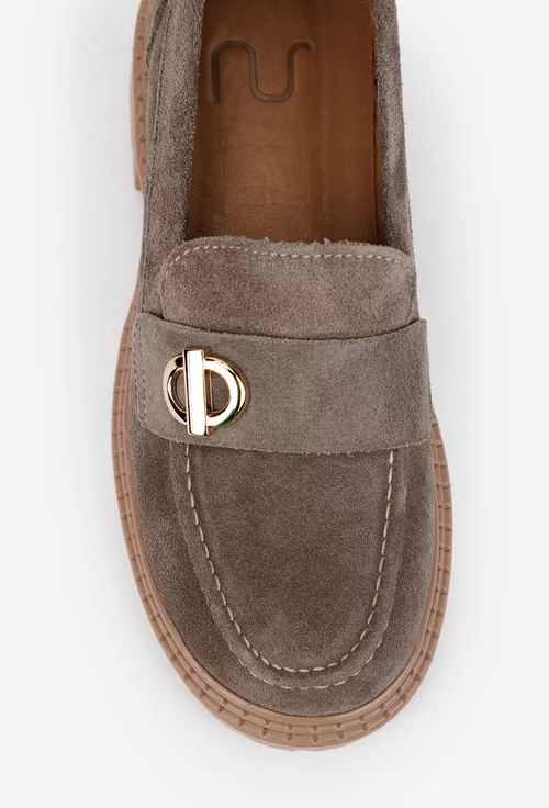 Mocasini dama NUR taupe din piele intoarsa