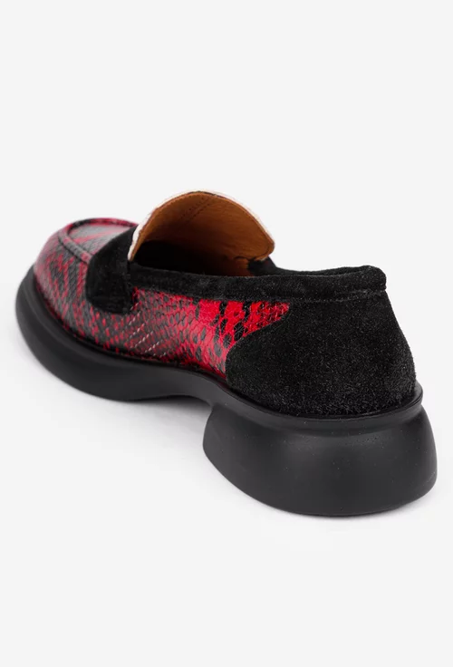 Mocasini dama rosii cu negri din piele