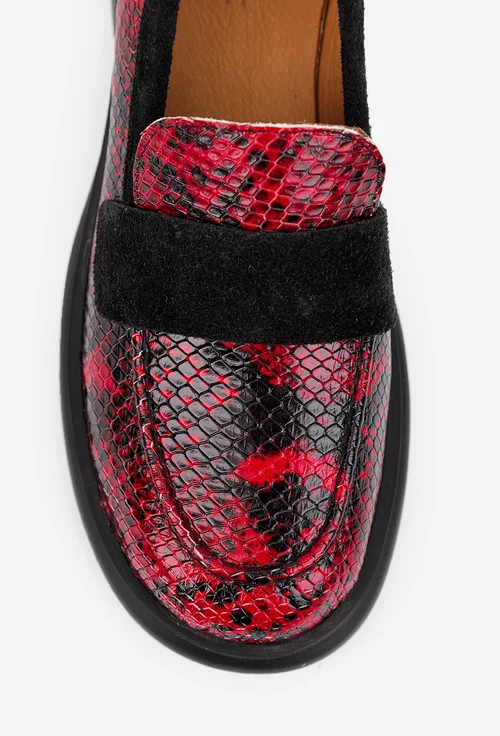 Mocasini dama rosii cu negri din piele