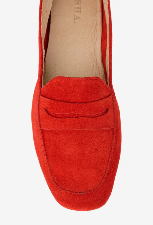 Mocasini dama rosii din piele intoarsa picture - 7