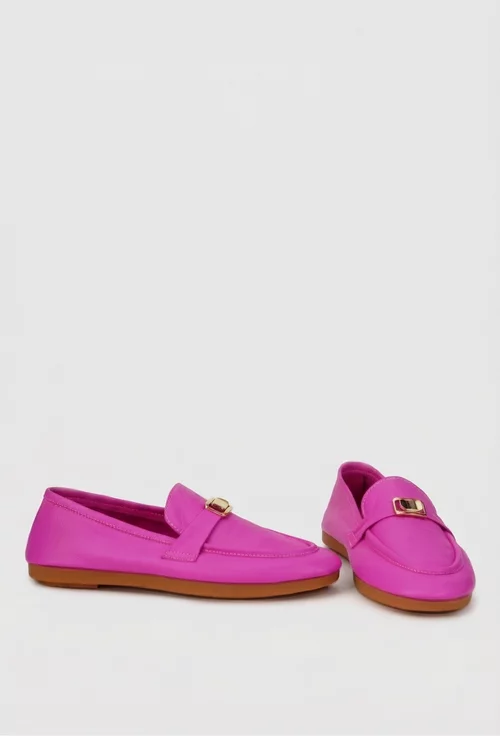 Mocasini dama roz din piele naturala cu ornament