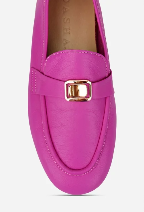 Mocasini dama roz din piele naturala cu ornament