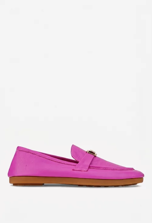 Mocasini dama roz din piele naturala cu ornament