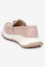Mocasini dama roz pudra din piele texturata cu ornament