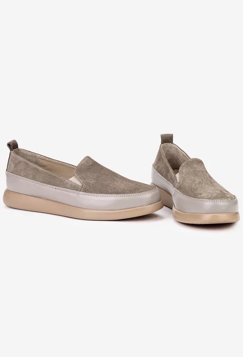 Mocasini dama taupe din piele intoarsa