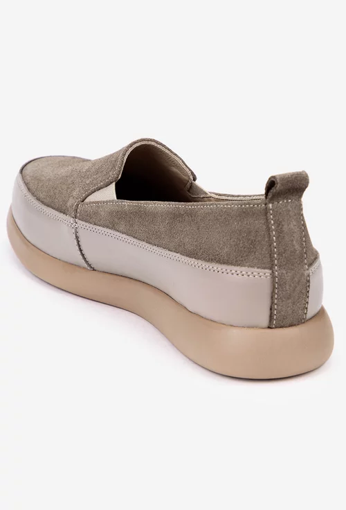 Mocasini dama taupe din piele intoarsa