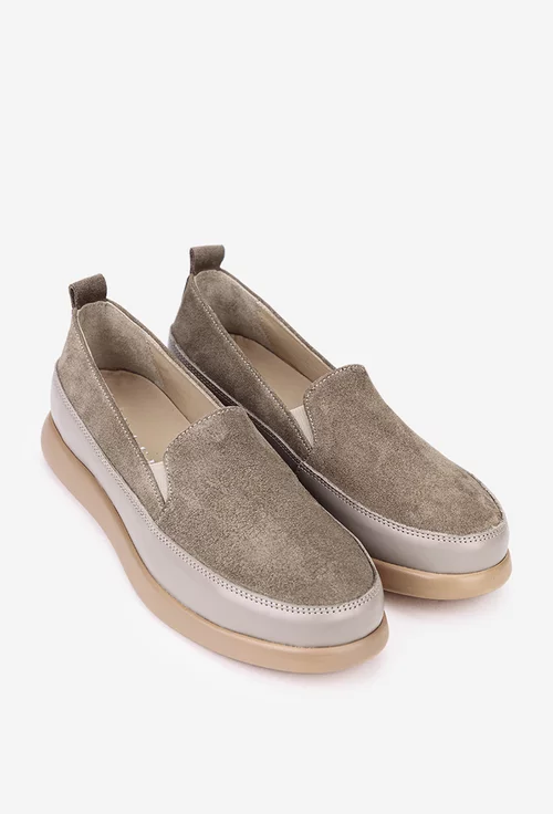 Mocasini dama taupe din piele intoarsa