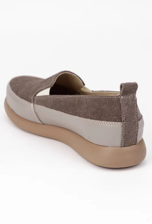 Mocasini dama taupe din piele intoarsa