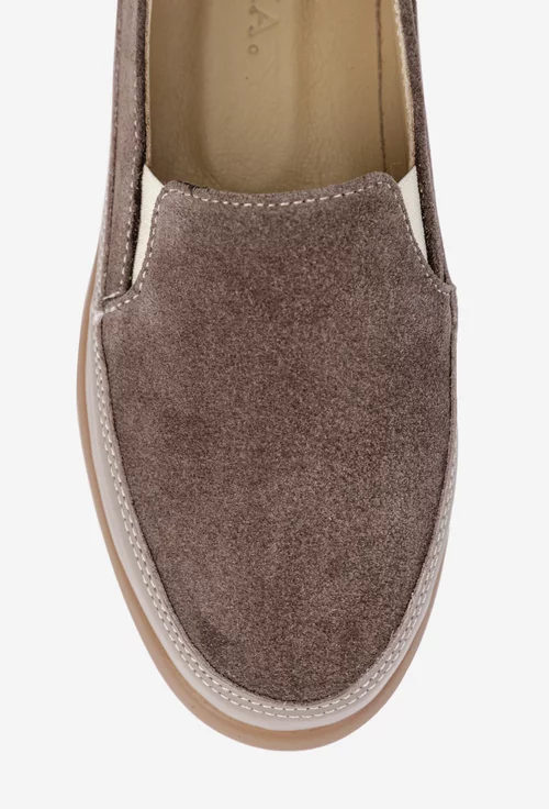 Mocasini dama taupe din piele intoarsa