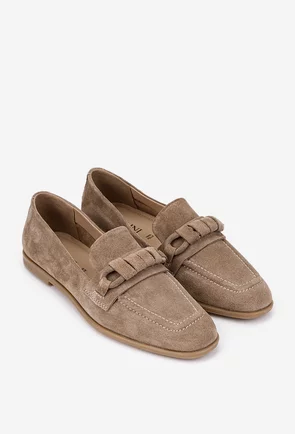 Mocasini dama taupe din piele intoarsa