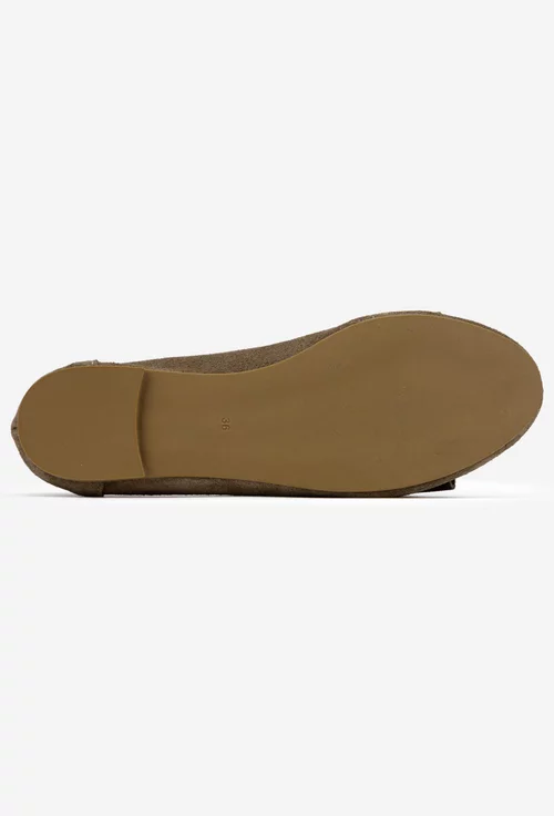 Mocasini dama taupe din piele intoarsa cu funda