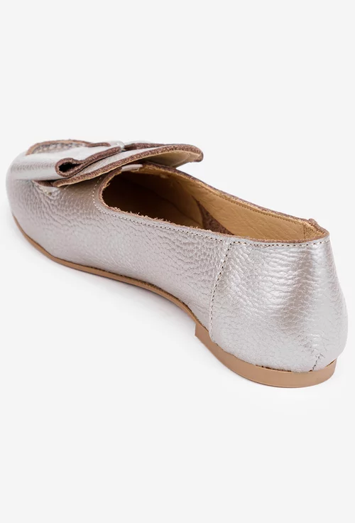 Mocasini dama taupe din piele naturala cu funda