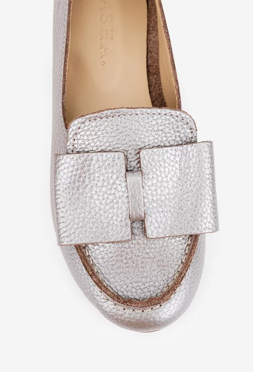 Mocasini dama taupe din piele naturala cu funda