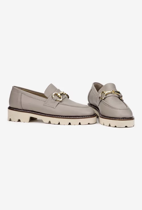 Mocasini dama taupe din piele naturala cu ornament