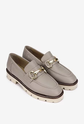 Mocasini dama taupe din piele naturala cu ornament