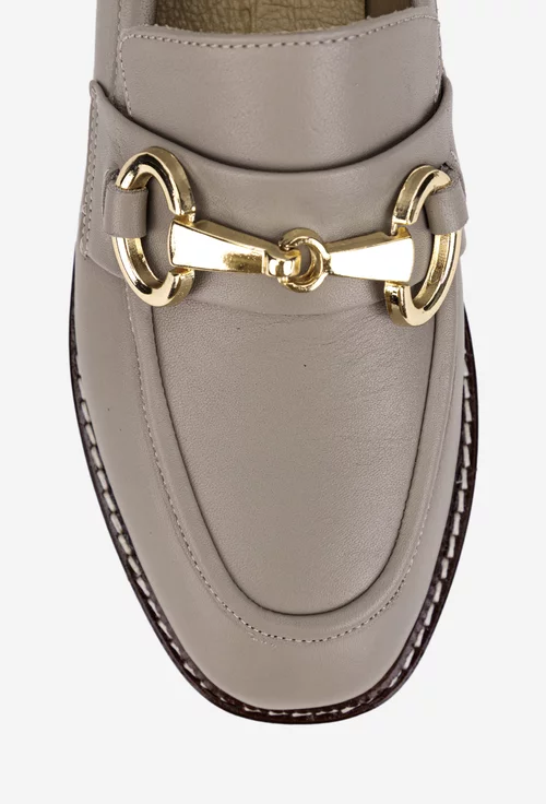 Mocasini dama taupe din piele naturala cu ornament