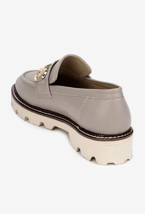 Mocasini dama taupe din piele naturala cu ornament