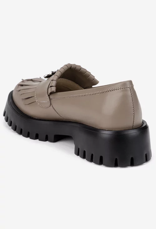 Mocasini dama taupe din piele naturala cu ornament