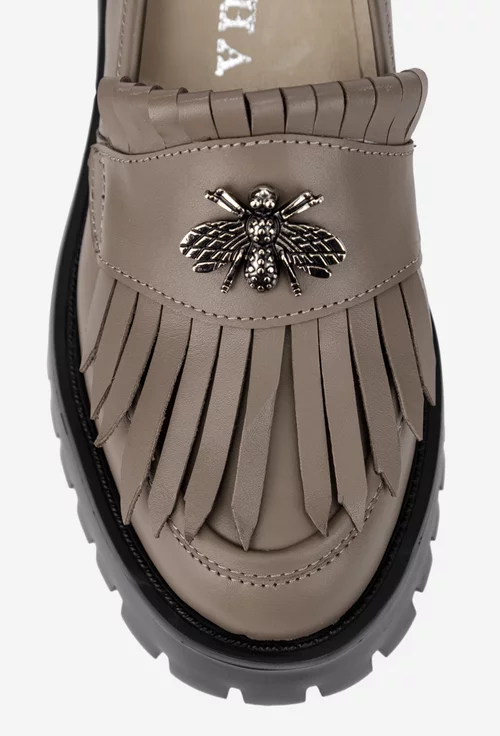 Mocasini dama taupe din piele naturala cu ornament