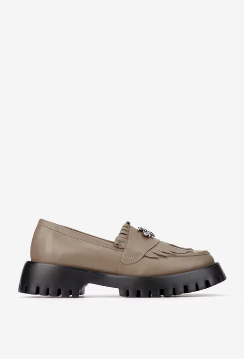 Mocasini dama taupe din piele naturala cu ornament picture - 2