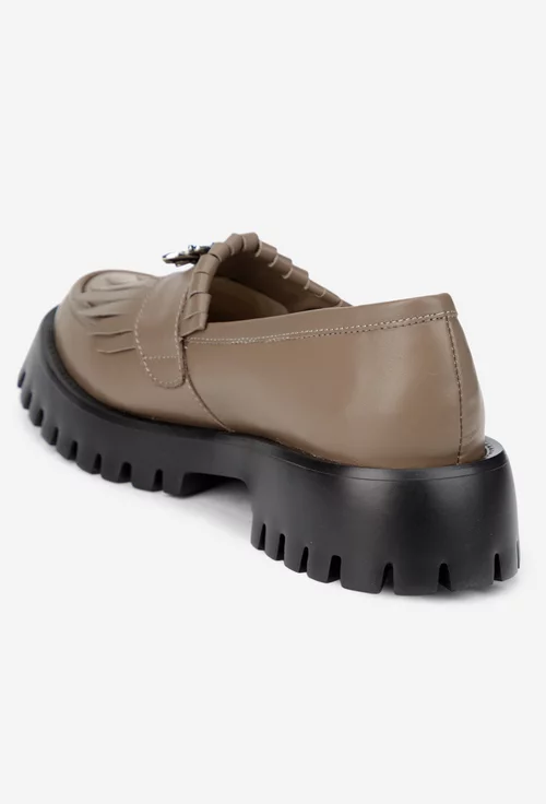 Mocasini dama taupe din piele naturala cu ornament picture - 3