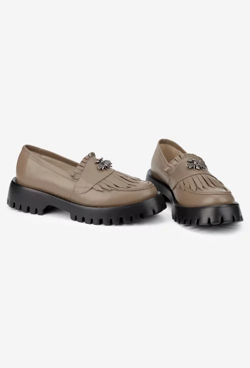 Mocasini dama taupe din piele naturala cu ornament picture - 6