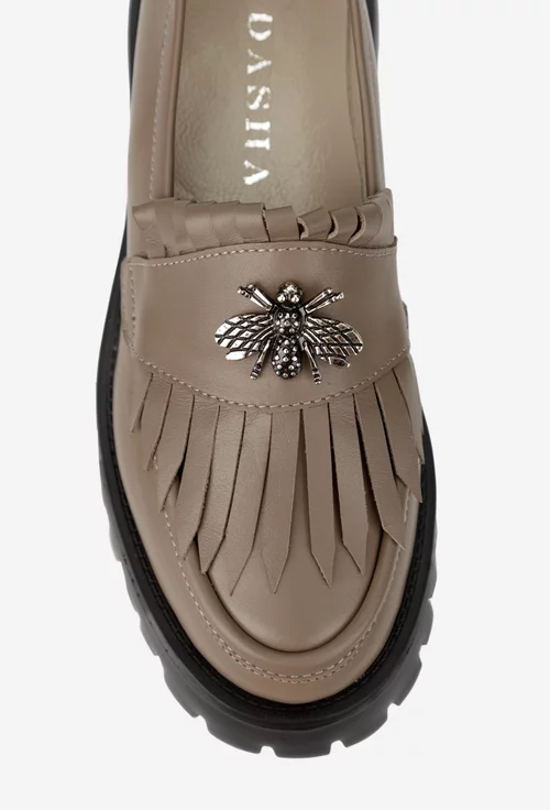Mocasini dama taupe din piele naturala cu ornament picture - 7