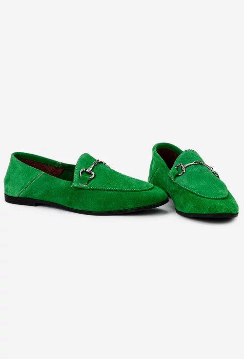 Mocasini dama verzi din piele intoarsa cu ornament