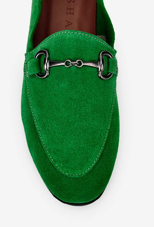 Mocasini dama verzi din piele intoarsa cu ornament