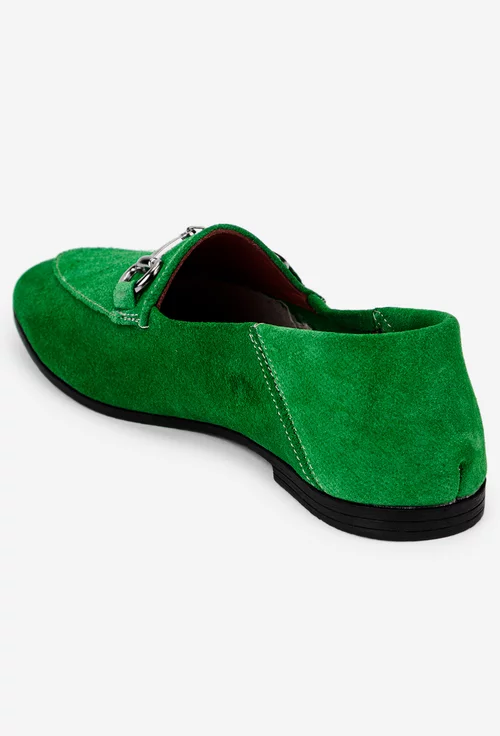 Mocasini dama verzi din piele intoarsa cu ornament