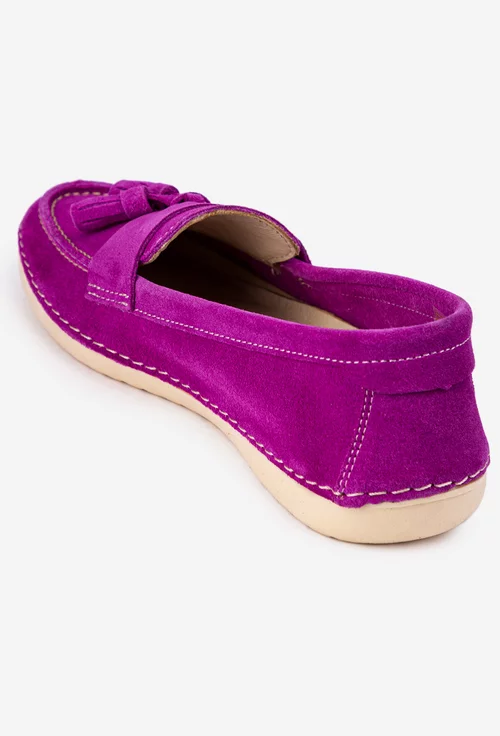 Mocasini fuchsia din piele intoarsa cu detaliu canaf