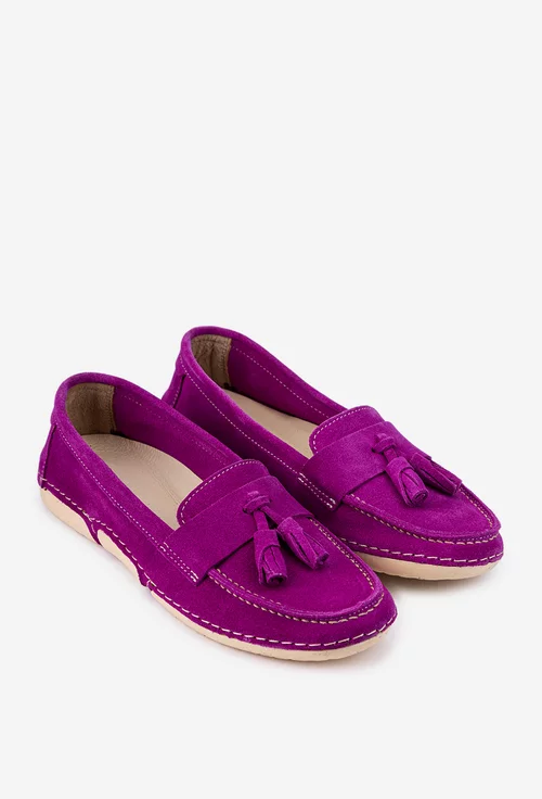 Mocasini fuchsia din piele intoarsa cu detaliu canaf