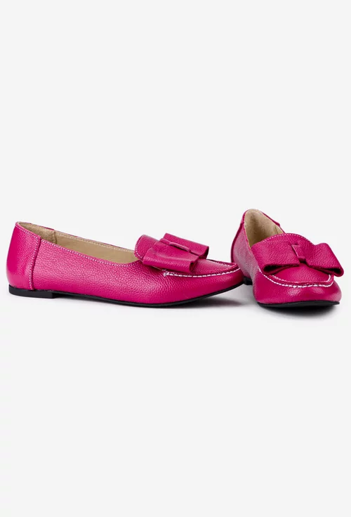 Mocasini fuchsia din piele texturata cu funda