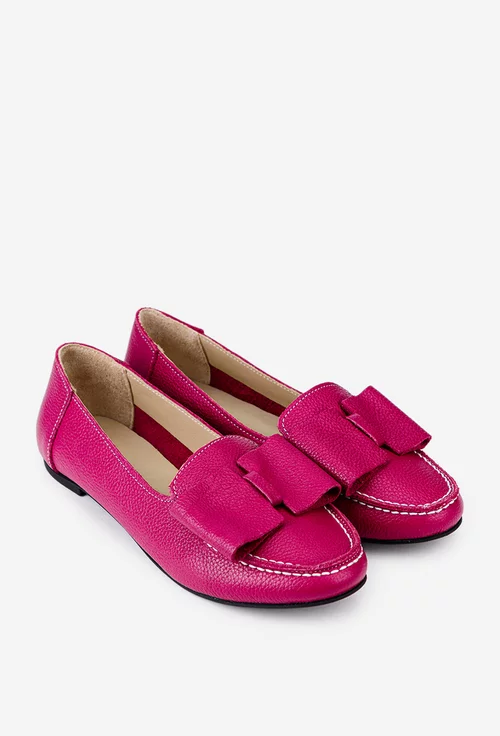 Mocasini fuchsia din piele texturata cu funda