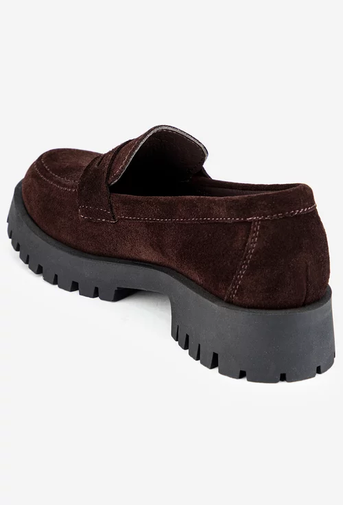 Mocasini maro din piele intoarsa