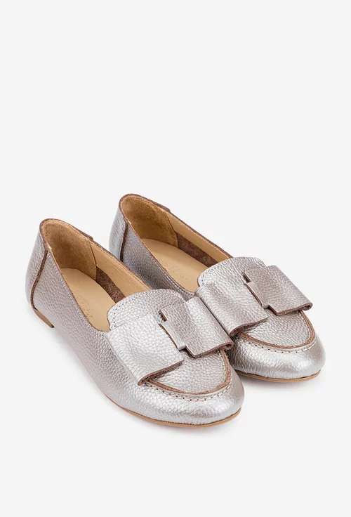 Mocasini taupe din piele naturala cu funda