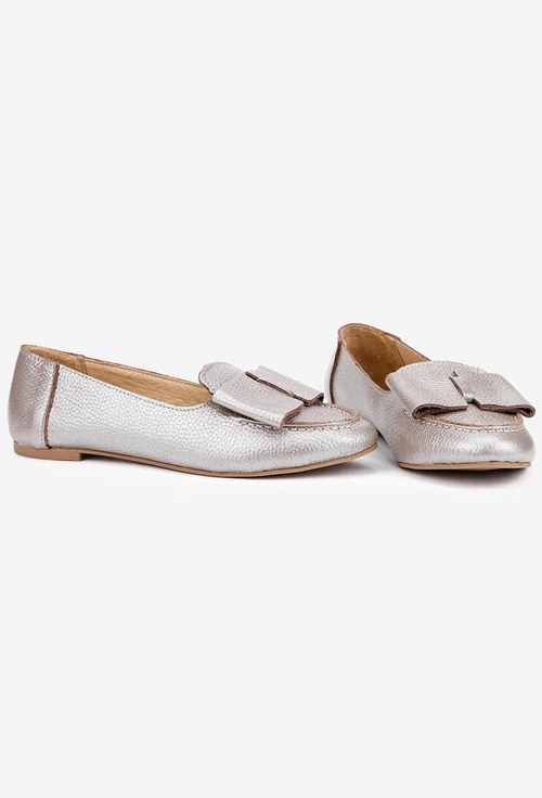 Mocasini taupe din piele naturala cu funda