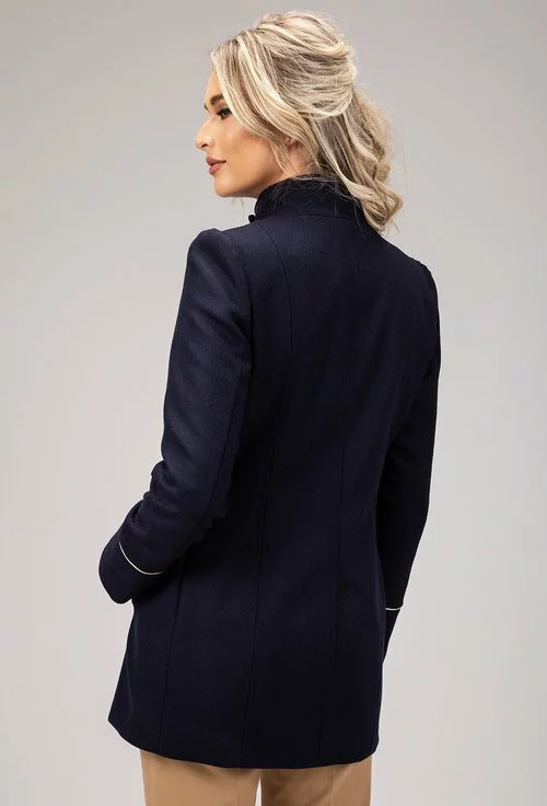 Palton bleumarin inchis din lana cu detaliu auriu la maneca