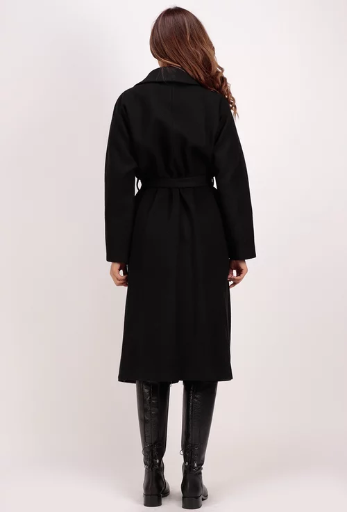 Palton negru cu detaliu stil brosa neagra