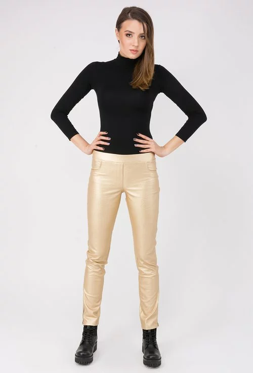 Pantaloni aurii din piele sintetica Elvira