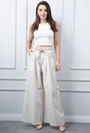 Pantaloni bej deschis cu dungi