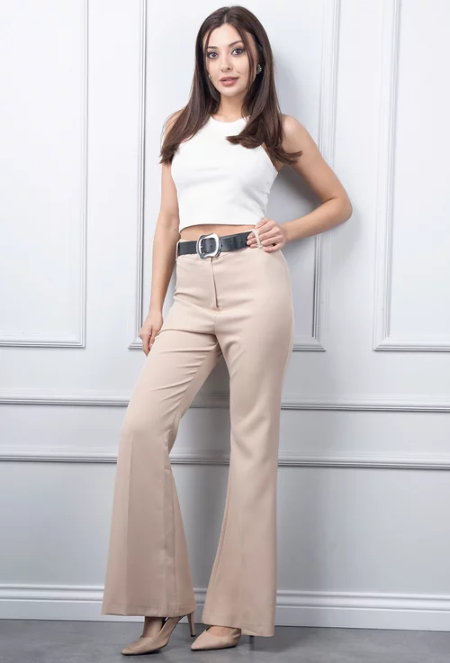 Pantaloni bej evazati