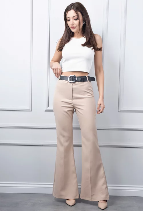 Pantaloni bej evazati