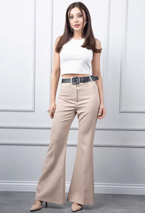 Pantaloni bej evazati